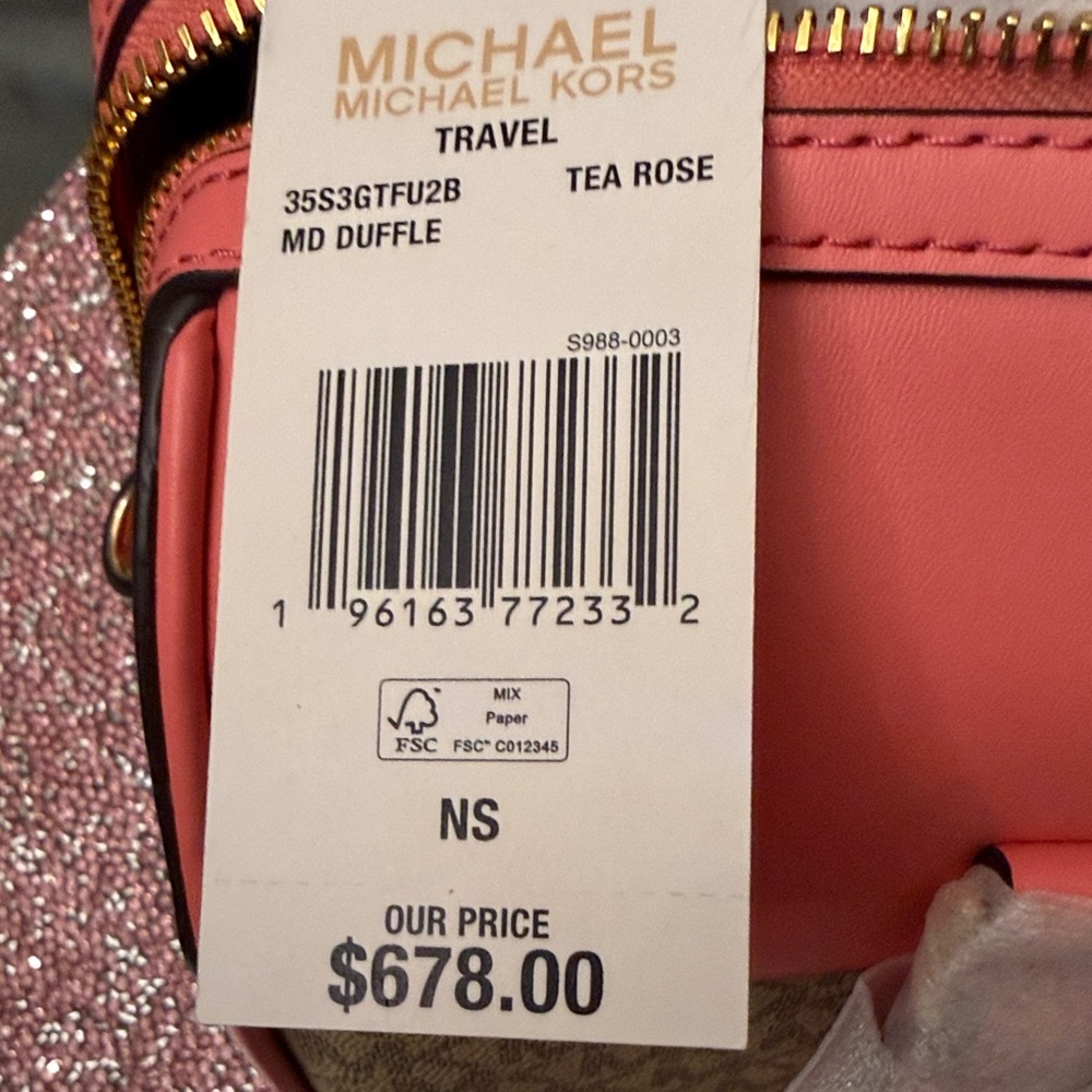 Michael Kors Pink and Brown Jetset Travel Duffle. - Picture 3 of 10